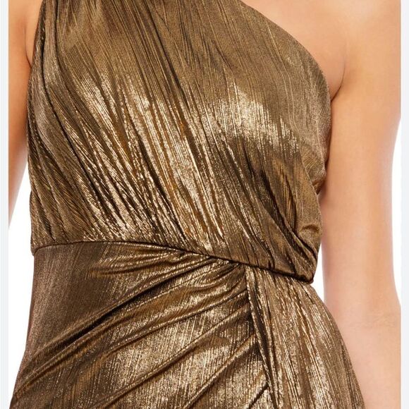 Mac Duggal 26537 leena Metallic Asymmetric Wrap Gown Grecian Draped 10 NWT - Picture 4 of 9